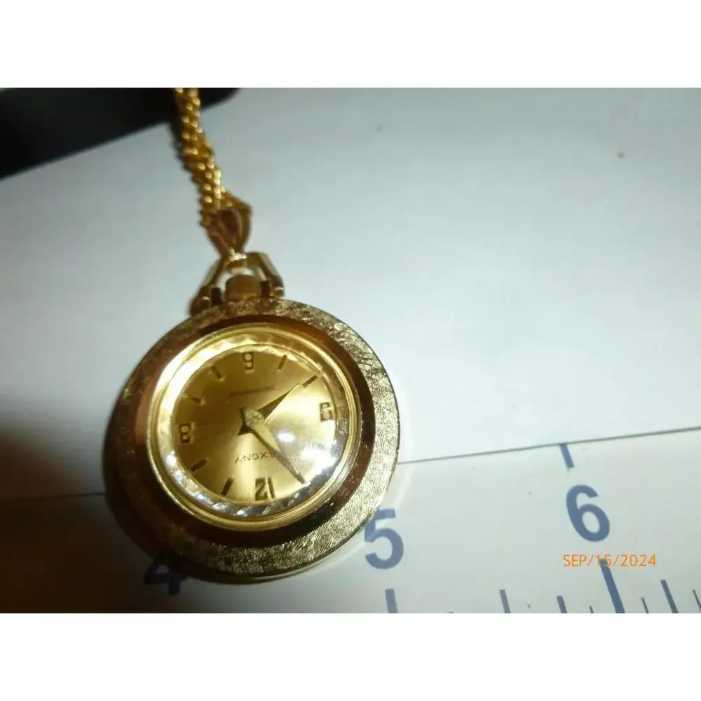 Vintage SAXONY Pendant Necklace Watch Shockproof Swiss‎ Works Pocket MCM